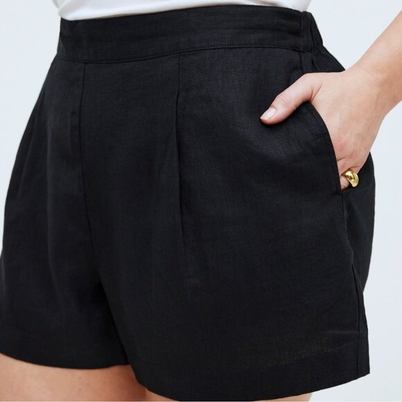 Madewell Clean Pull-On Shorts 100% Linen Black Plus Size 3X Lagenlook Beachy - Picture 2 of 12